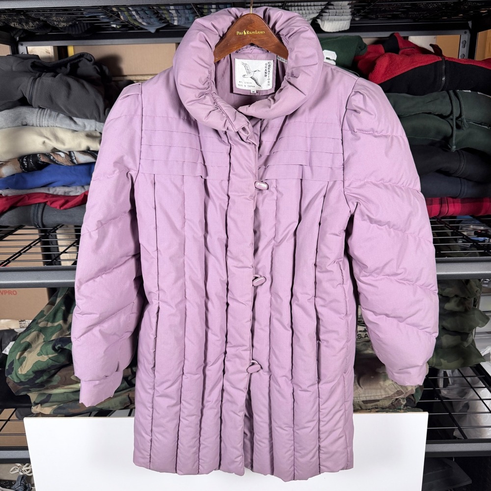 vintage 80's Grand Creations Women Puffer Coat Purple Full Zip Down Fill Medium